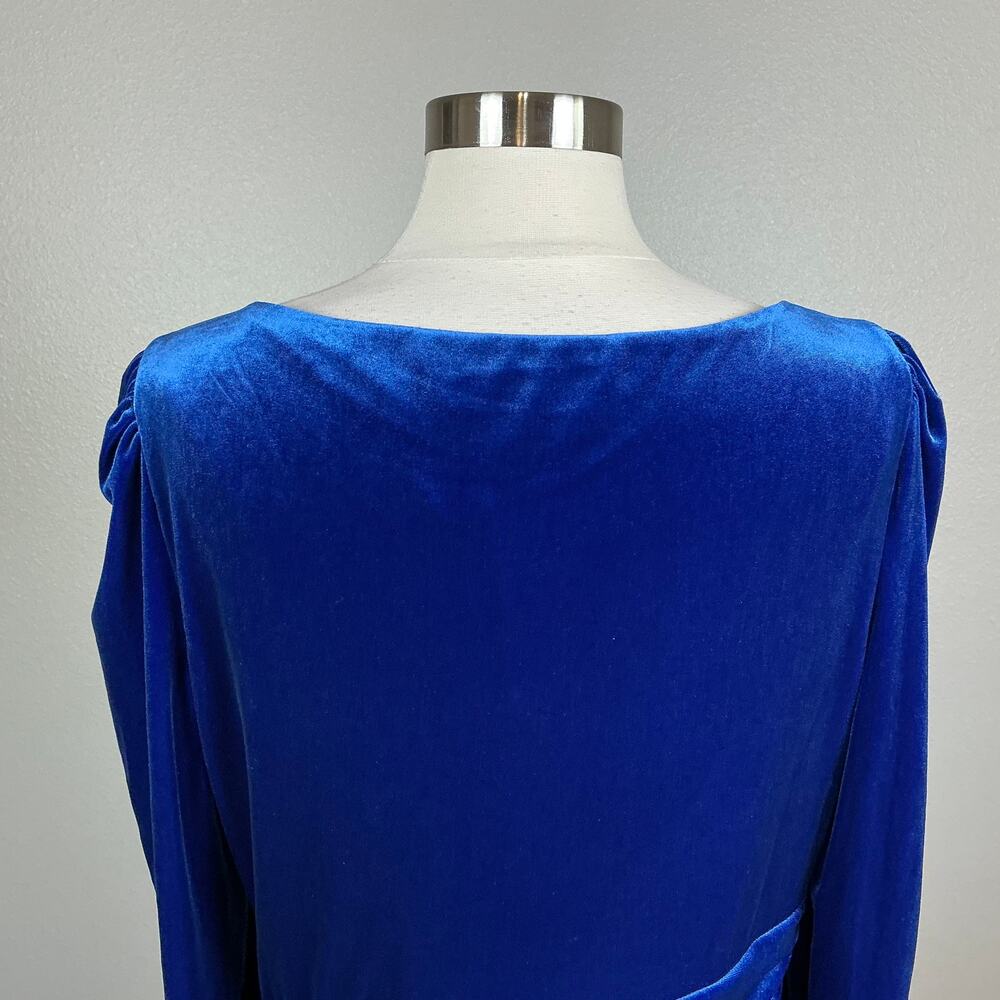 Ralph Lauren Blue Cocktail Dress Velvet Long Sleeve Boat Neck Sheath Size 12 - Picture 10 of 13